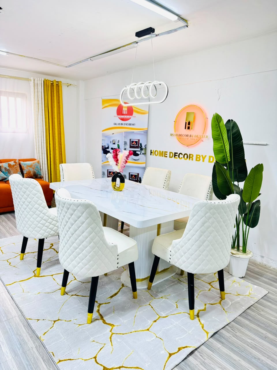 Dining set displayed in a bright showroom